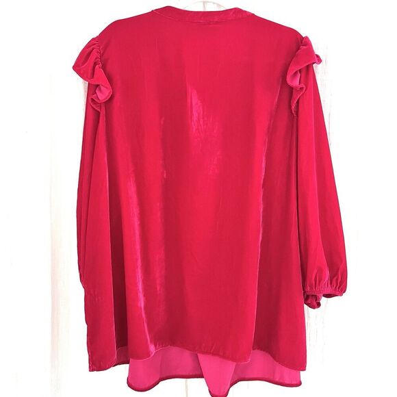 Cato Super Soft Hot Pink Velvet / Velour *Barbiecore* Ruffly Blouse Plus 26/28W - Picture 6 of 10
